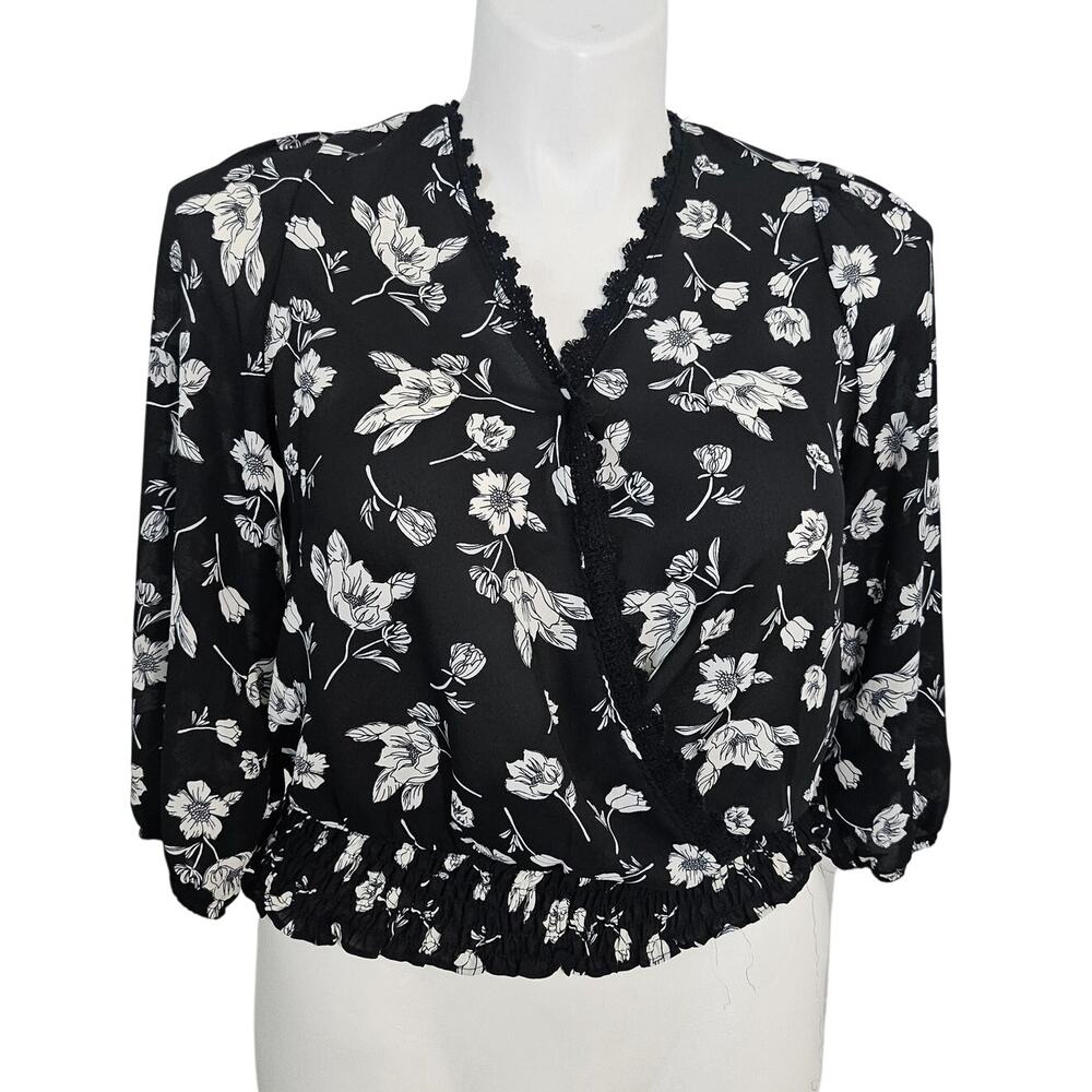 B.wear Floral Faux Wrap Blouse - Size L - Excellent Condition